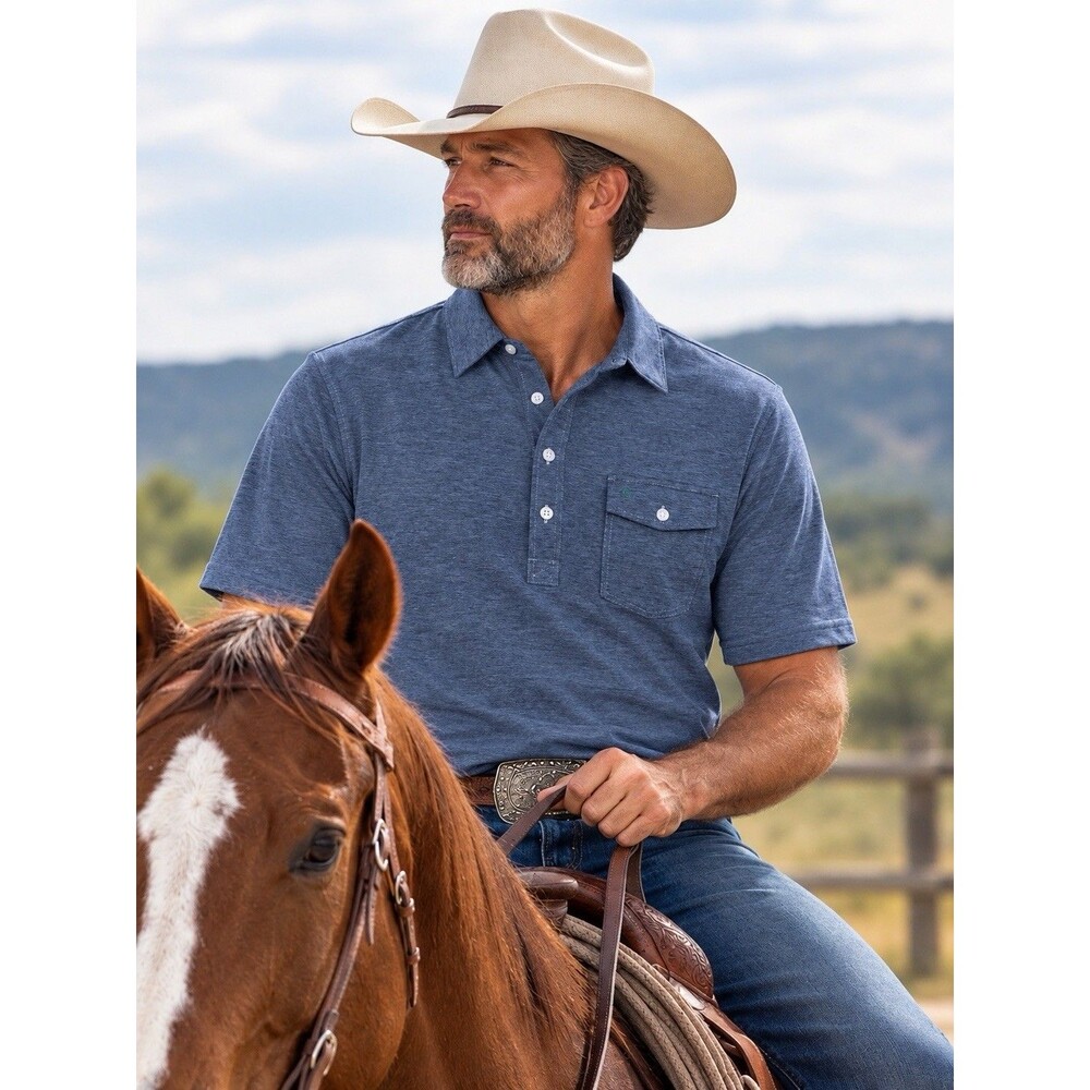 CRIQUET Men's Classic Players Shirt Short Sleeve 100% Pima Cotton Blue-Grey 2XL